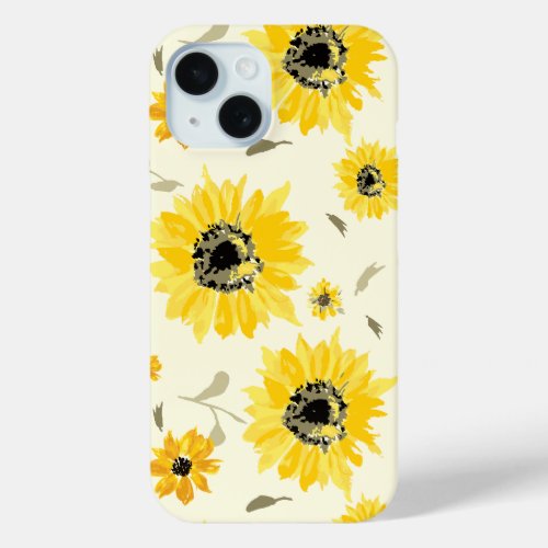 Charming Watercolor Yellow Sunflower iPhone 15 Case