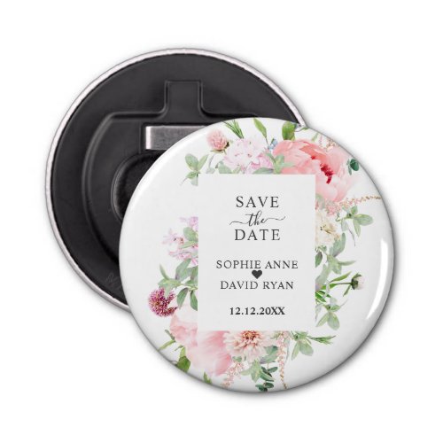Charming Watercolour Peony Floral Frame Wedding Bottle Opener