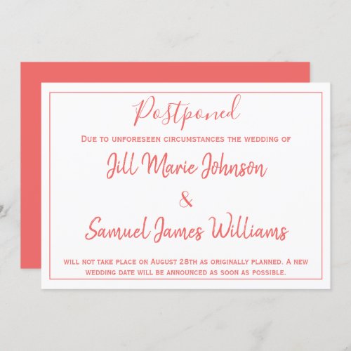 Charming Wedding Coral and White Postponed Invitation