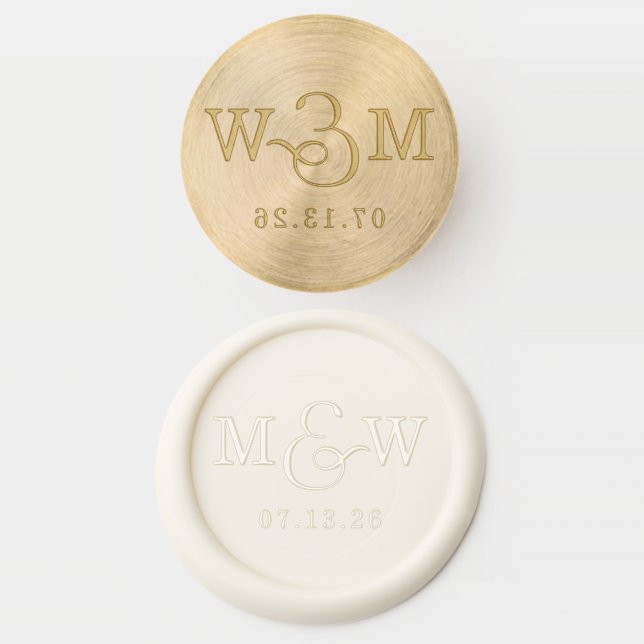 Charming Wedding Monogram and Date Wax Seal Stamp (Stamped)