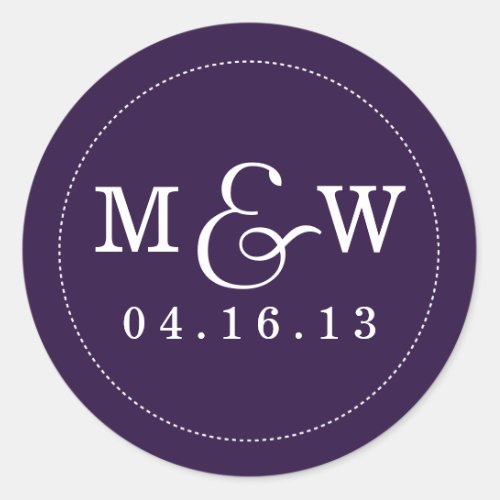 Charming Wedding Monogram Sticker Eggplant Purple