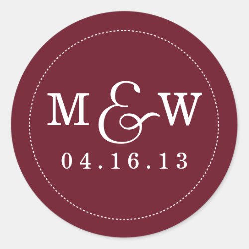 Charming Wedding Monogram Sticker _ Wine Red