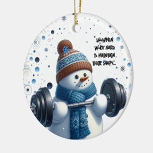 Charming Weight Lifting Snowman Ceramic Ornament
