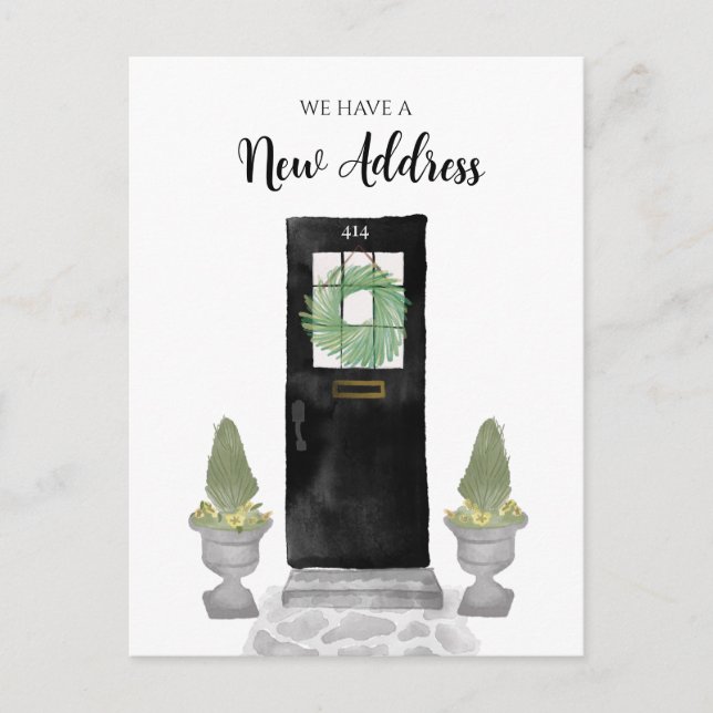 Charming We've Moved New Address Black Door Postcard (Front)