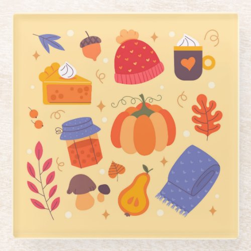 Charming Whimsical Cozy Autumn Harvest  Glass Coaster