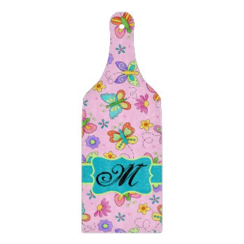 Charming Whimsy Butterflies Pink Monogram Cutting Board by phyllisdobbs at Zazzle