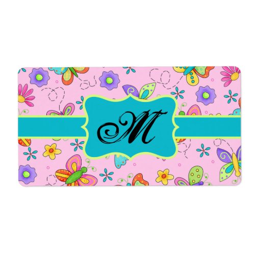 Charming Whimsy Butterflies Pink Monogram Label