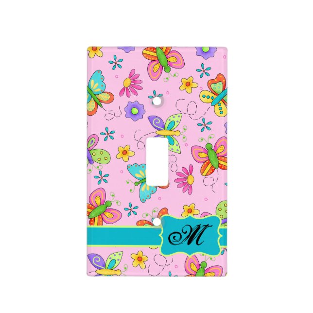 Charming Whimsy Butterflies Pink Monogram Light Switch Cover (Front)