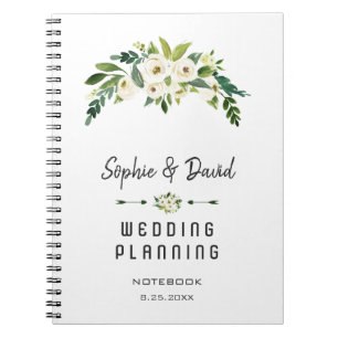 Charming White Blooming Floral Wedding Planner Notebook