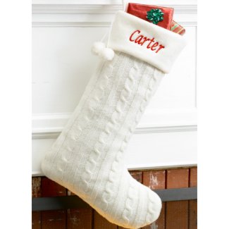 Charming White Cable-Knit Christmas Stocking