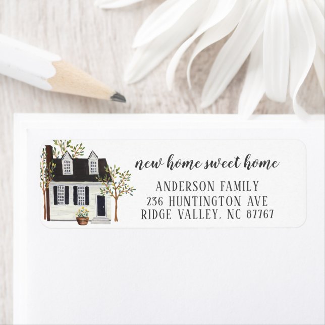 Charming White Cape Home Sweet Home Address  Label (Insitu)