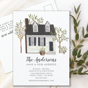 Charming White Cape House   Moving Announcement Postcard