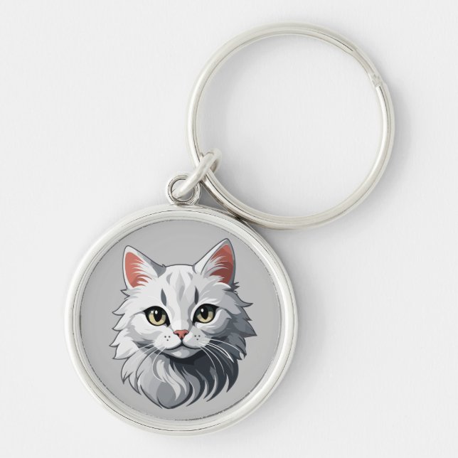 Charming White Cat Keychain (Front)