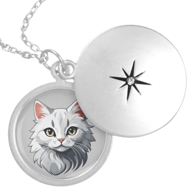 Charming White Cat Locket Necklace (Front)