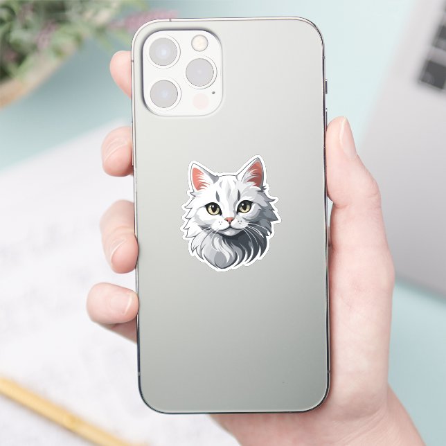 Charming White Cat Sticker (Phone)