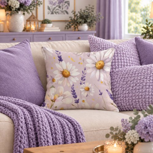 Charming White Daisy Dusty Purple Pillow Gift