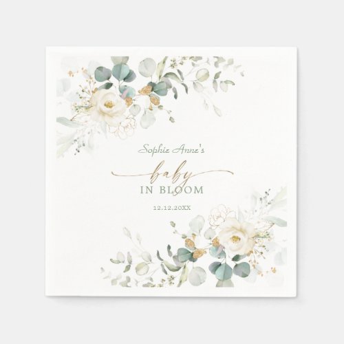 Charming White Floral Airy Leaves Baby in Bloom  Napkins