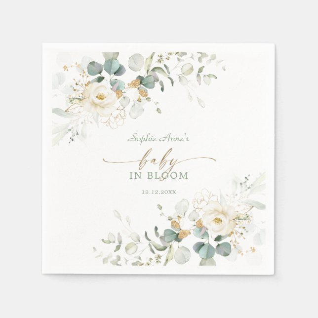 Charming White Floral Airy Leaves Baby in Bloom  Napkins (Front)