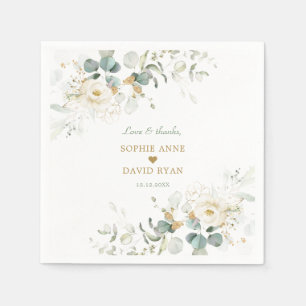Charming White Floral Airy Leaves Wedding Napkins