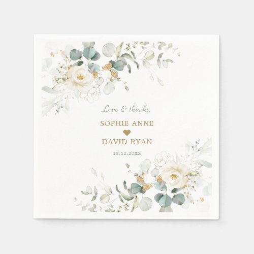 Charming White Floral Airy Leaves Wedding Napkins