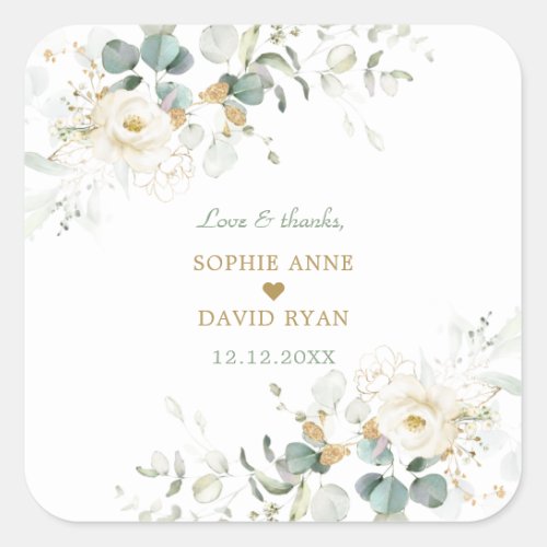 Charming White Floral Airy Leaves Wedding Napkins Square Sticker