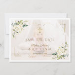 Charming White Flowers Photo Girl Baptism  Save The Date