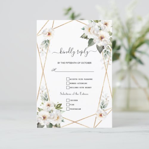 Charming White Flowers Rose Gold Wedding  RSVP Card