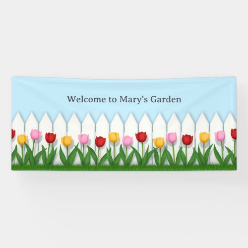 Charming White Picket Fence With Tulips Custom Banner