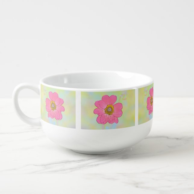 Charming White Soup Mug With Flowers (Right)