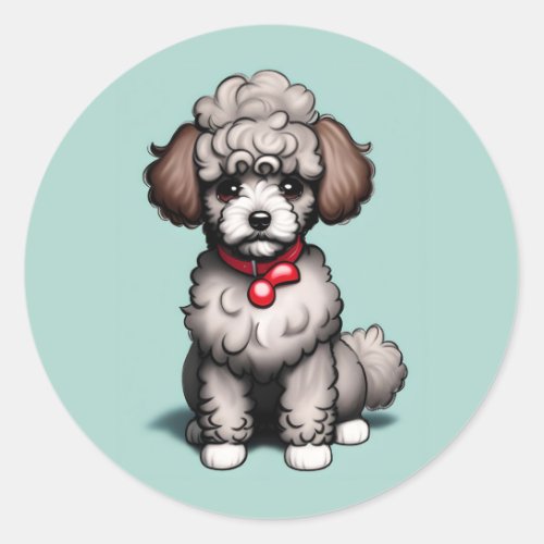 Charming White Toy Poodle on Light Blue Background Classic Round Sticker