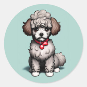 Charming White Toy Poodle on Light Blue Background Classic Round Sticker