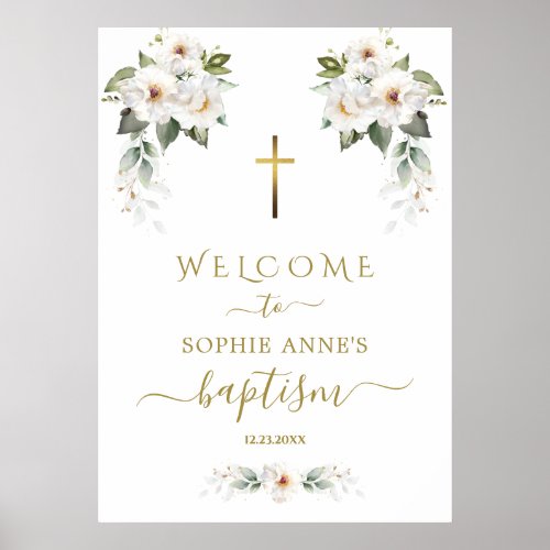 Charming Wild White Roses Baptism Welcome Sign