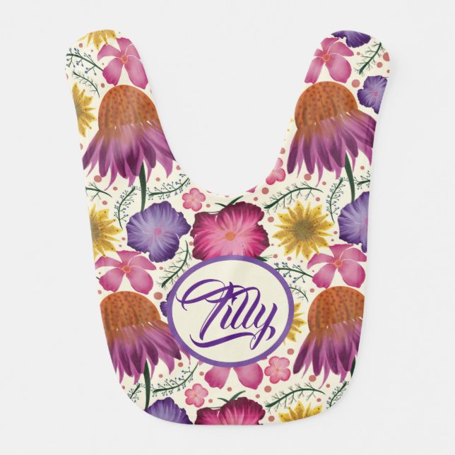 Charming Wildflower Pastel  Baby Bib (Front)