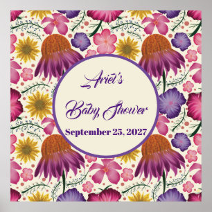 Charming Wildflower Pink Baby Shower Poster