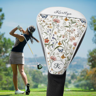 Charming Wildflowers Butterflies Name Monogram Golf Head Cover