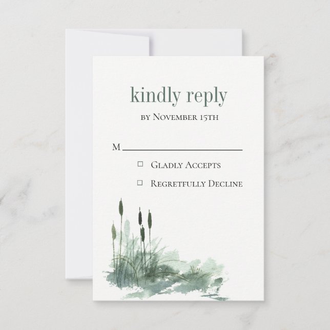 Charming Wildwood Reeds Wedding RSVP Card (Front)