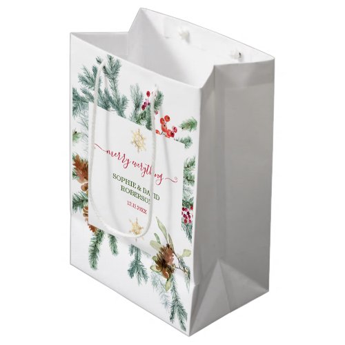 Charming Winter Holiday Pine Cones Berries Xmas Medium Gift Bag