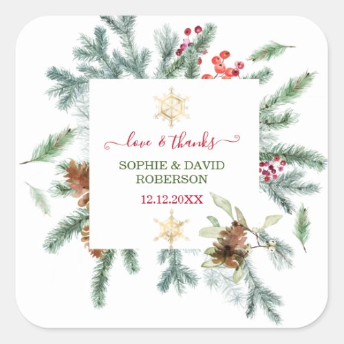 Charming Winter Holiday Pine Cones Berries Xmas Square Sticker