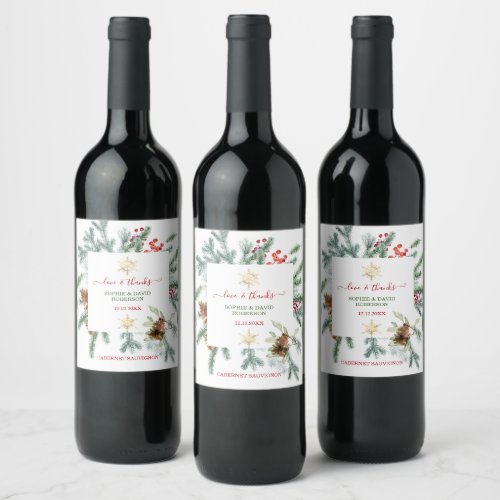 Charming Winter Holiday Pine Cones Berries Xmas Wine Label