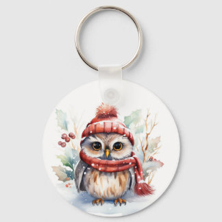 Charming Winter Owl Whimsy Key Ring