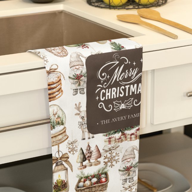 Charming Winter Scene with Bird and Gifts Kitchen Towel (Creator Uploaded)