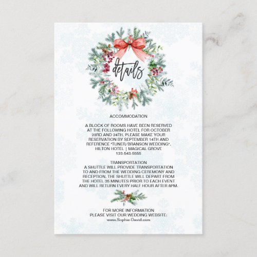 Charming Winter Wreath Snowflakes Wedding Details Enclosure Card