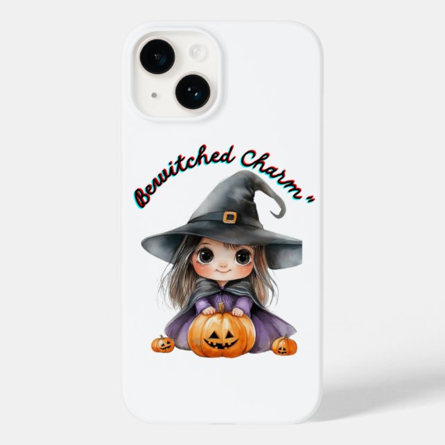 Charming Witch Girl Halloween Decor with Pumpkins Case-Mate iPhone Case (Back)