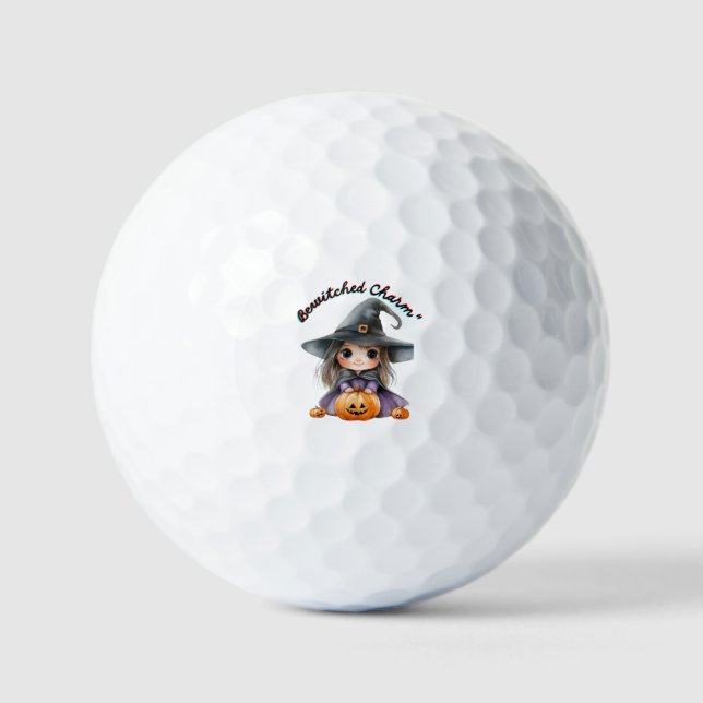 Charming Witch Girl Halloween Decor with Pumpkins Golf Balls (Front)