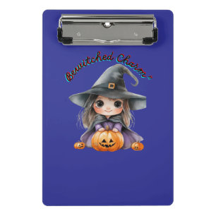 Charming Witch Girl Halloween Decor with Pumpkins Mini Clipboard