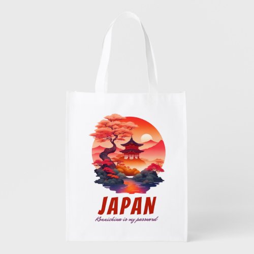 Charming Witty Japan Sunset Landscape Scenery Grocery Bag