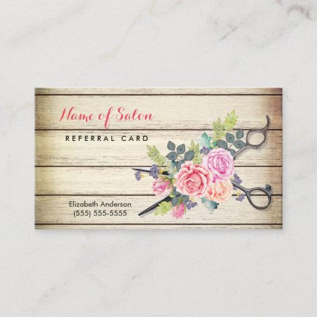 Charming Wood Scissors And Roses Referral Card