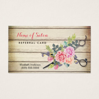 Charming Wood Scissors and Roses Referral Card