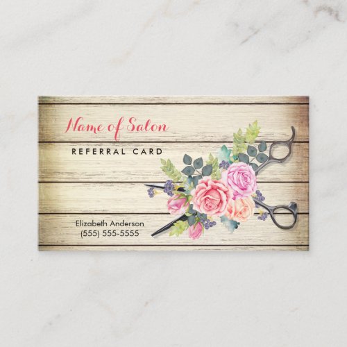 Charming Wood Scissors and Roses Referral Card