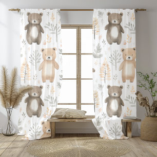 Charming Woodland Baby Bear Watercolor Sheer Curtains